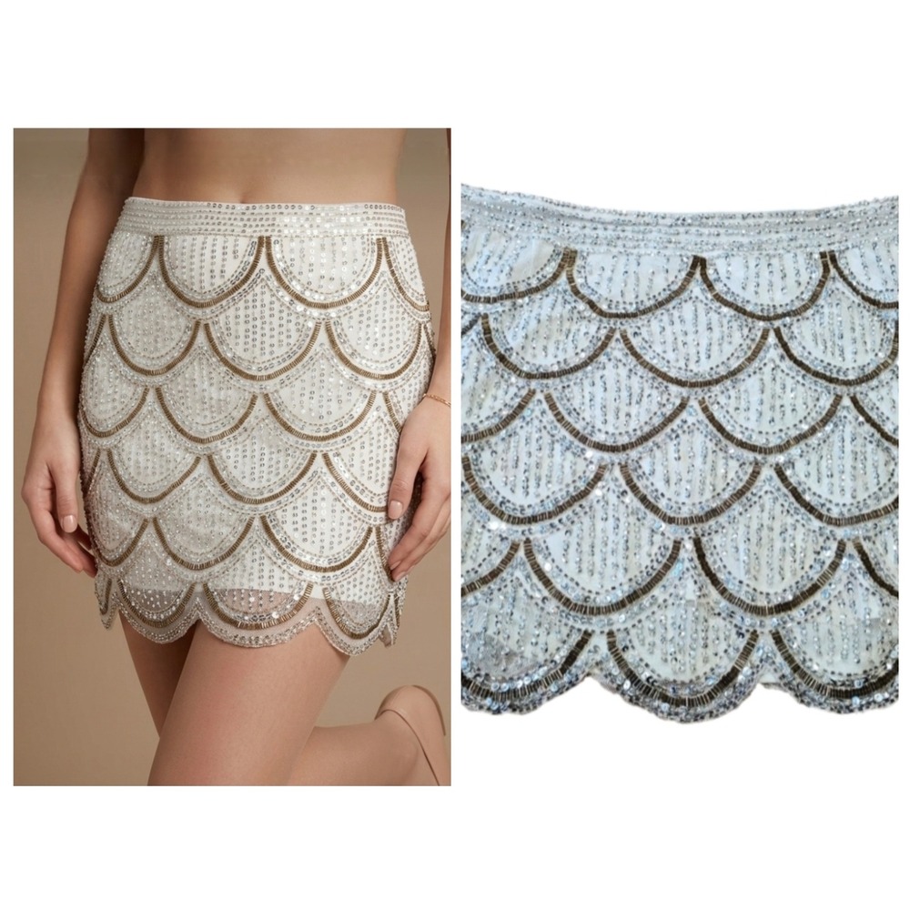 Arden B Sequin Beaded Mini Skirt Womens Medium Scalloped 2000s Club Festival